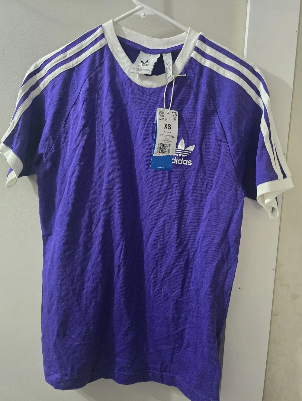 adidas Vintage Style Purple Short Sleeve Trefoil Tee with White Stripes NWT XS